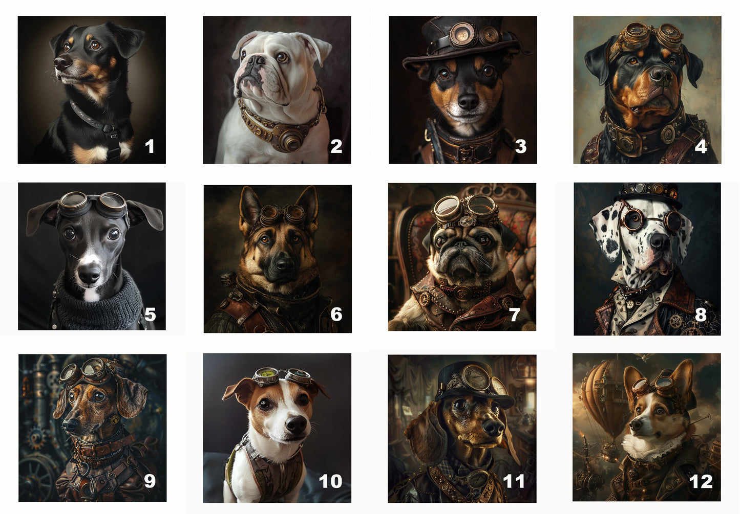 Steampunk Dogs Prints - 12 Designs