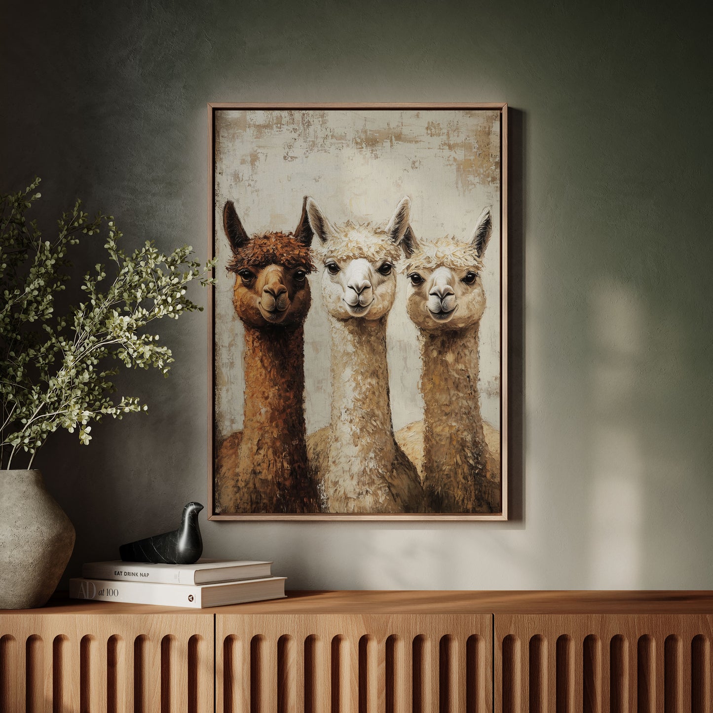 Three Alpacas Wall Art Framed Canvas
