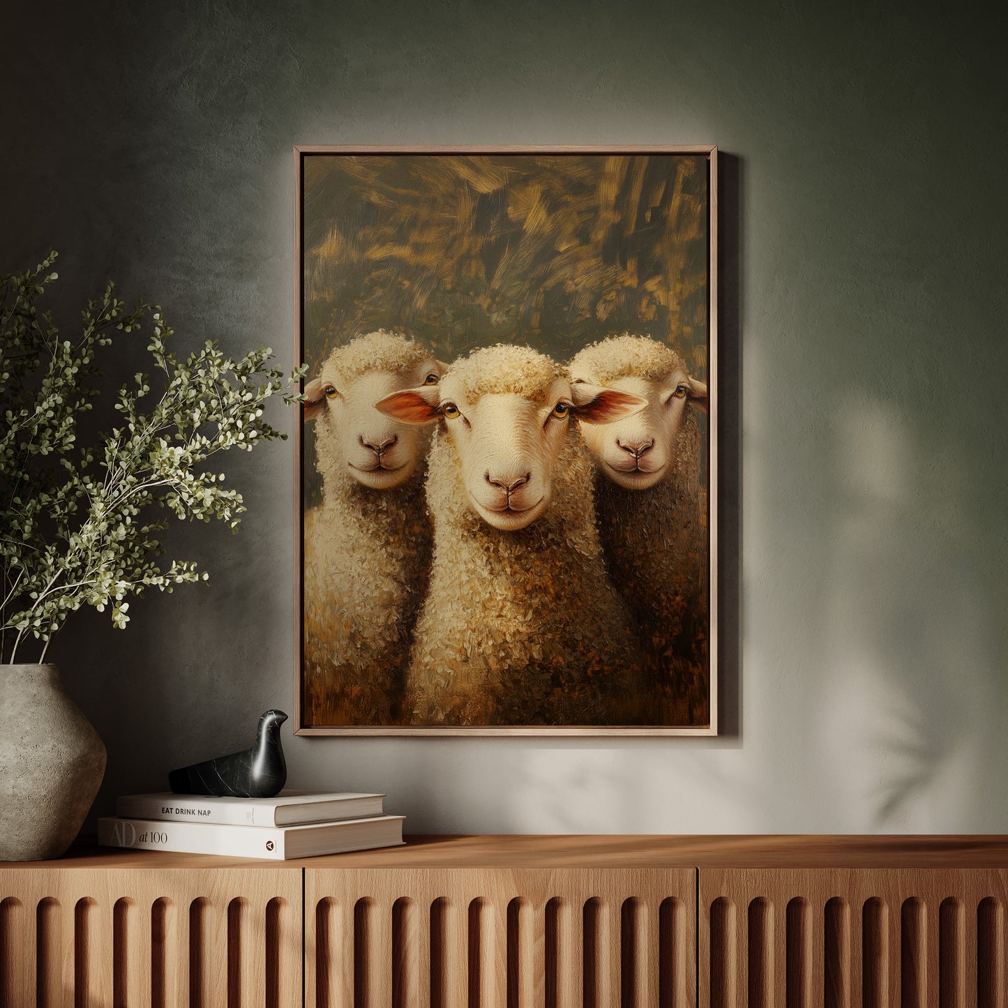 Three Sheep Wall Art Framed Canvas