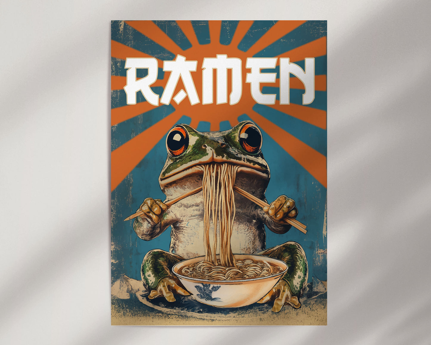 Frog Eating Ramen Noodles Print