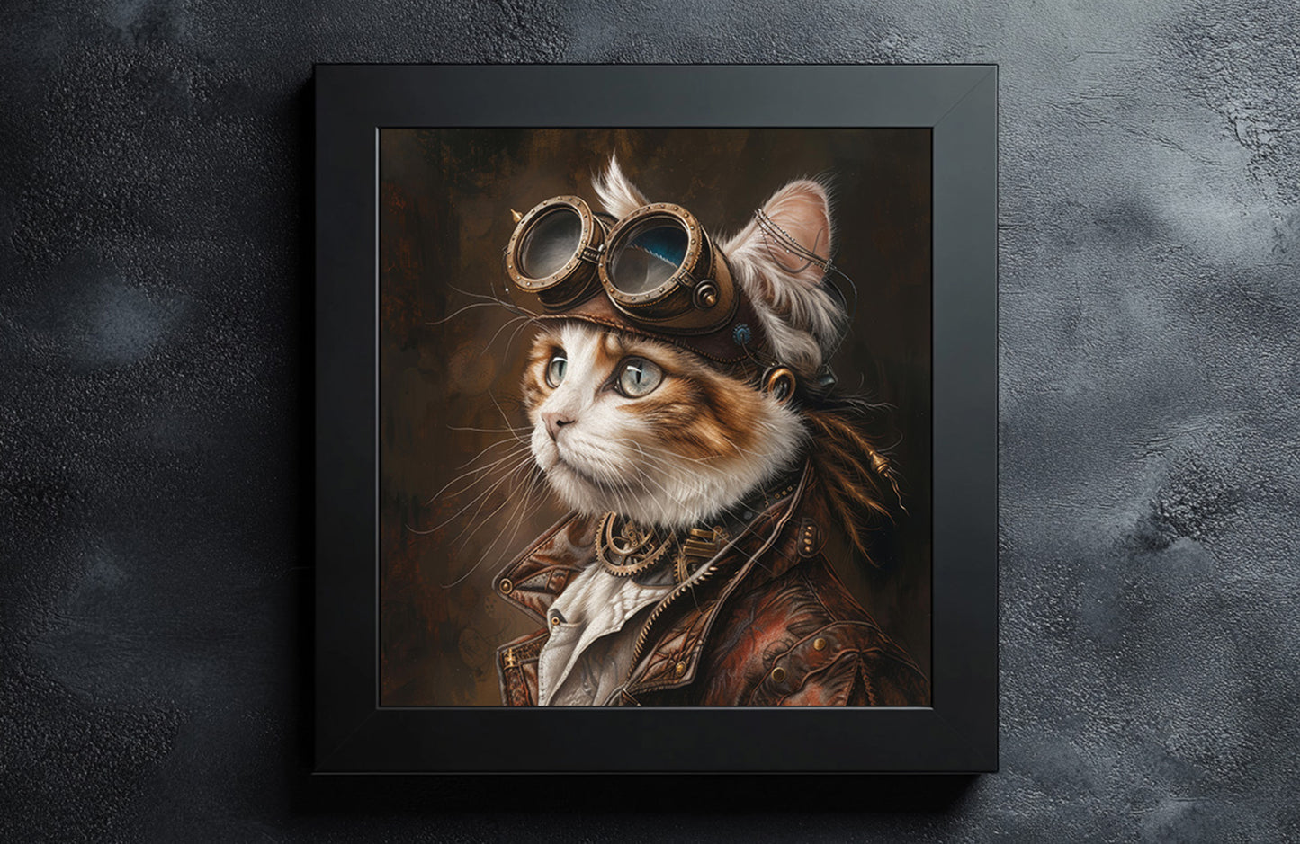 Steampunk Ginger and White Cat Print