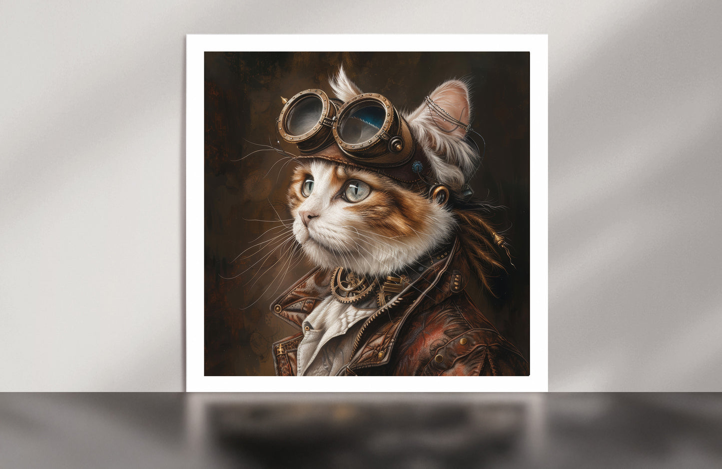 Steampunk Ginger and White Cat Print