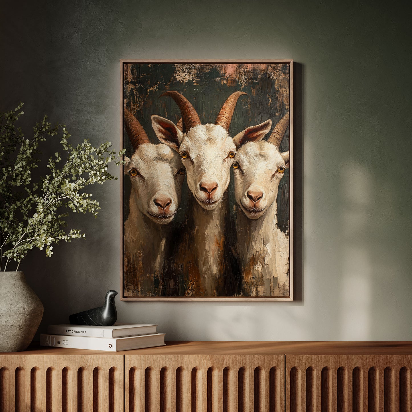 Three Goats Wall Art Framed Canvas