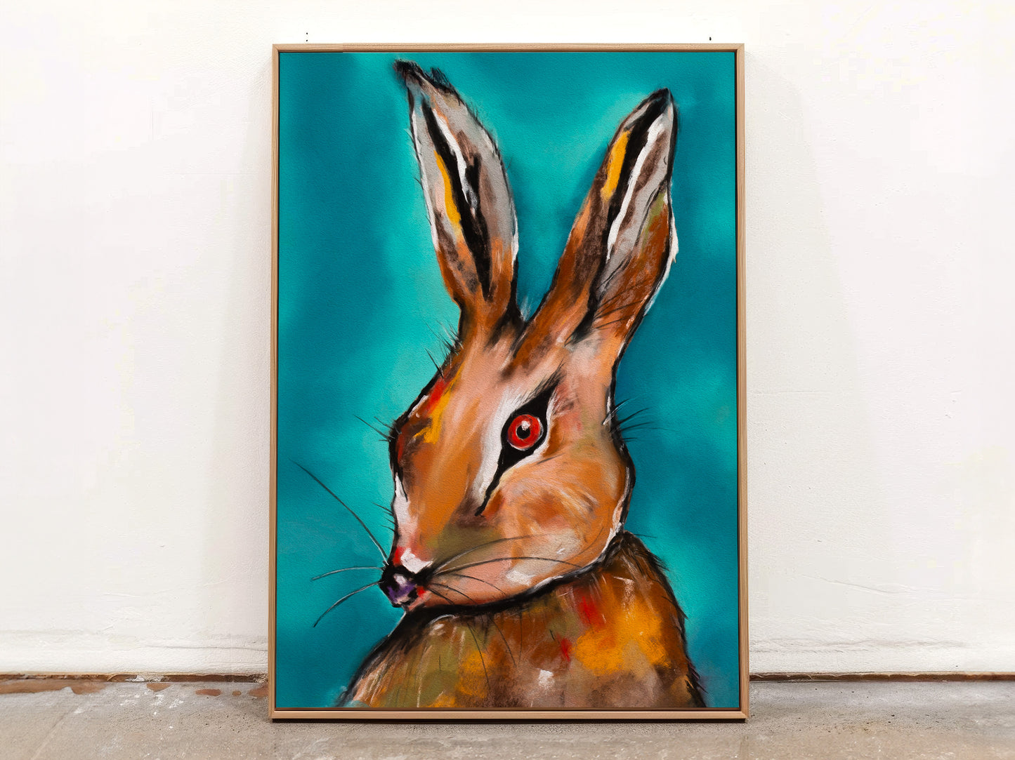 Hare -Wall Art Framed Canvas/ Original hand painted art from my pastel painting collection