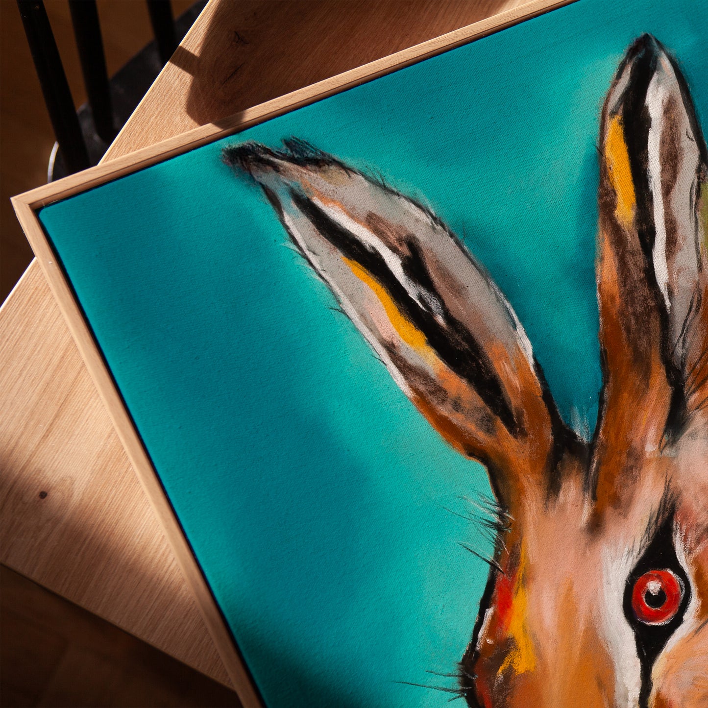 Hare -Wall Art Framed Canvas/ Original hand painted art from my pastel painting collection