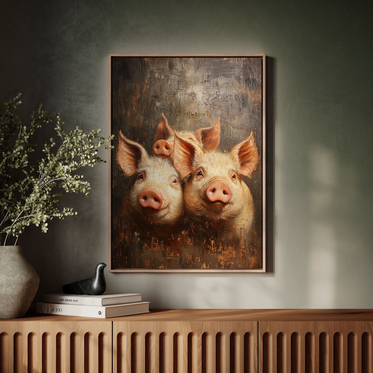 Three Pigs Wall Art Framed Canvas
