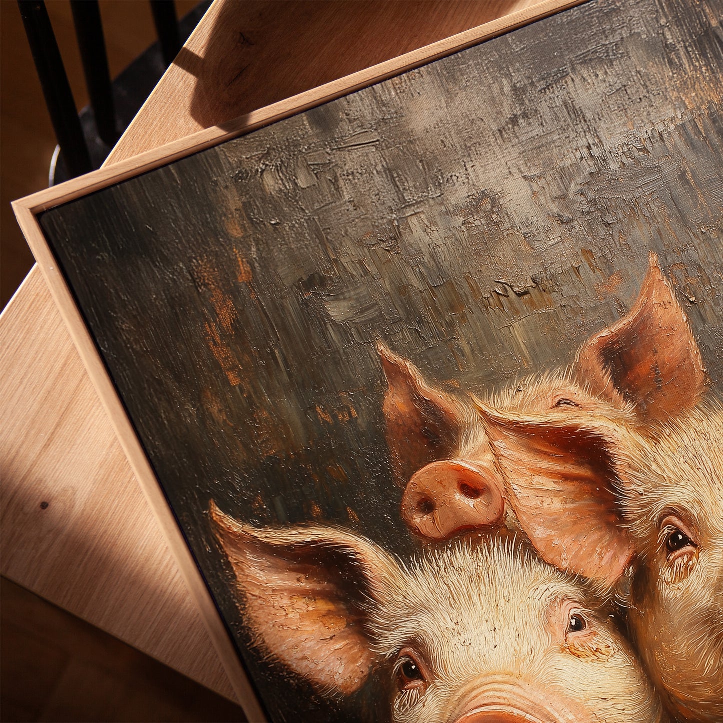 Three Pigs Wall Art Framed Canvas