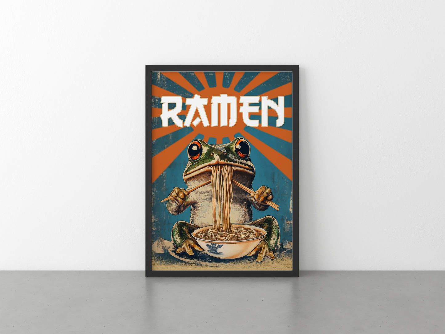 Frog Eating Ramen Noodles Print
