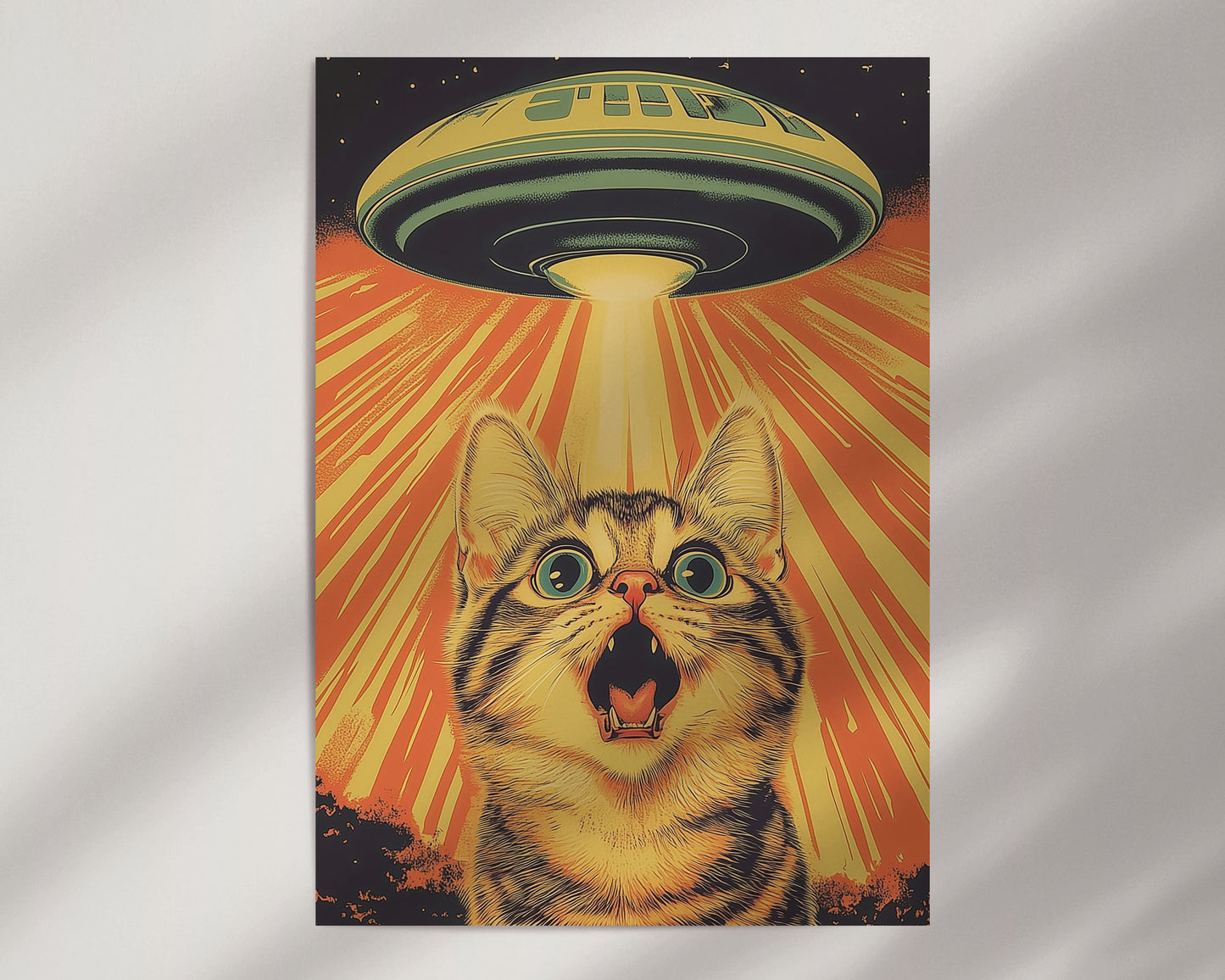 Tabby Cat and UFO Print