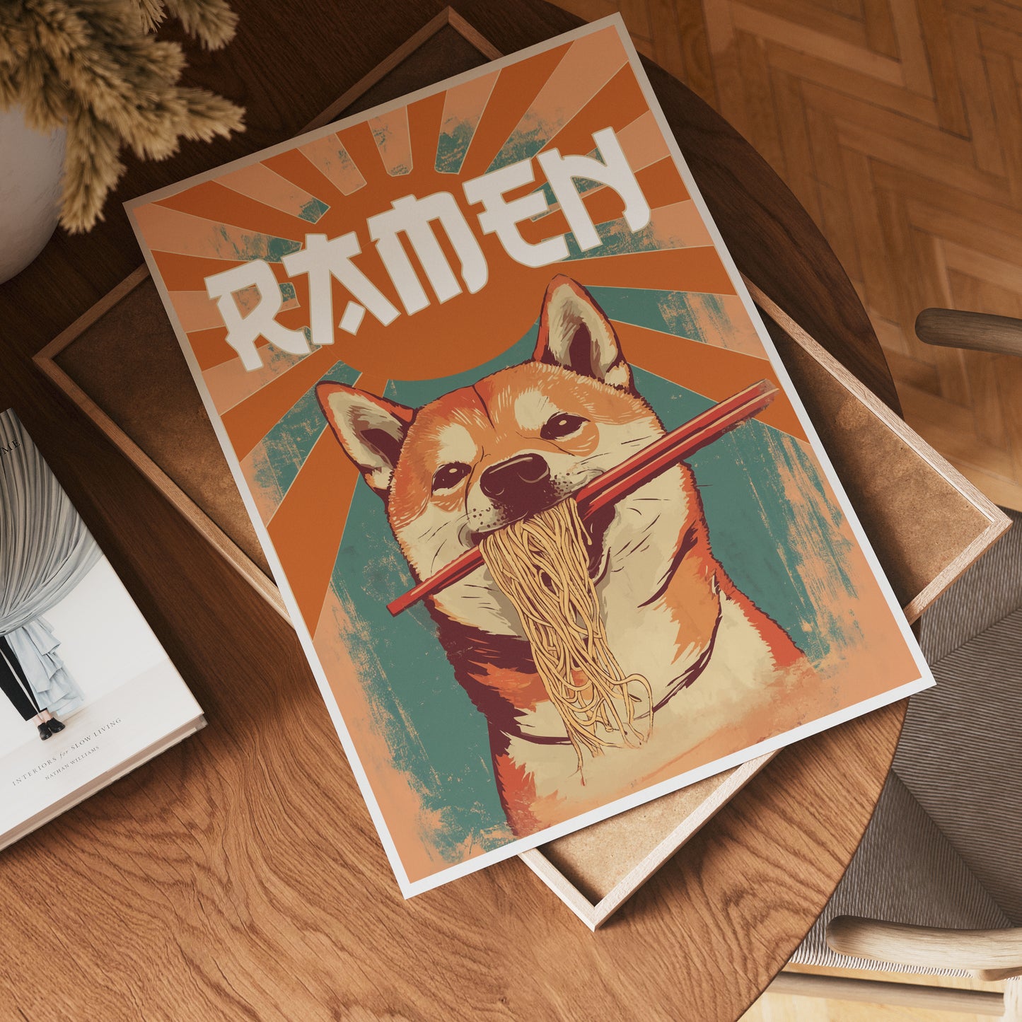 Shiba Inu Eating Ramen Noodles Print