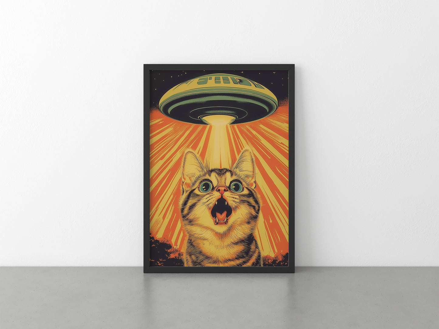 Tabby Cat and UFO Print
