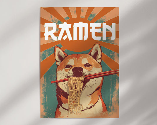 Shiba Inu Eating Ramen Noodles Print